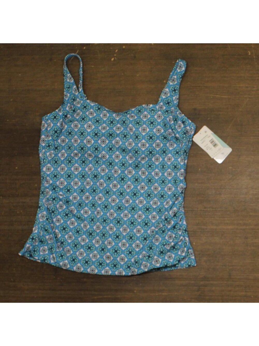 Swim Solutions Printed Tummy-Control Tile Tankini Swim Top Tile Together Blue 16